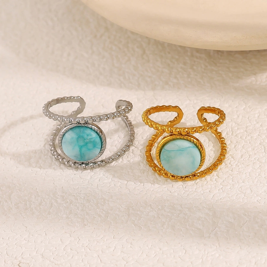Jewelry Vacation French Style Geometric 304 Stainless Steel Natural Stone 18K Gold Plated Open Rings