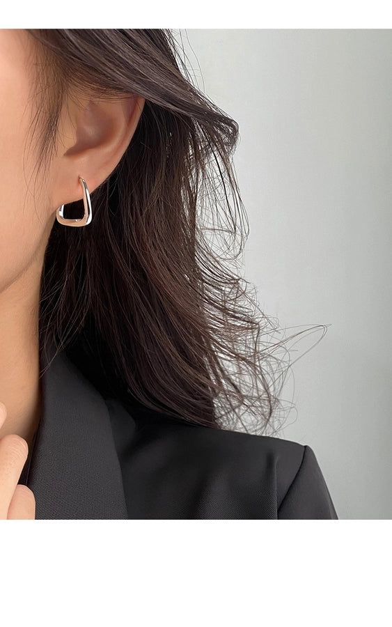 s925 Sterling Silver Square Ear Buckle New Earrings High Sense Earrings Korean Elegant Internet Popular Earrings Women's New Earrings