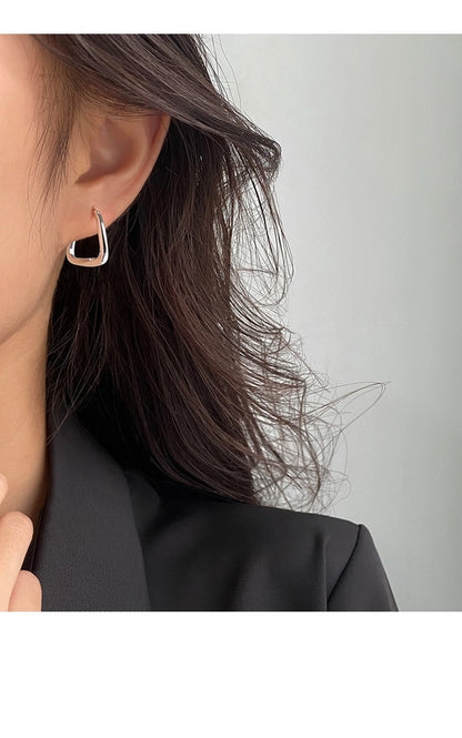 s925 Sterling Silver Square Ear Buckle New Earrings High Sense Earrings Korean Elegant Internet Popular Earrings Women's New Earrings