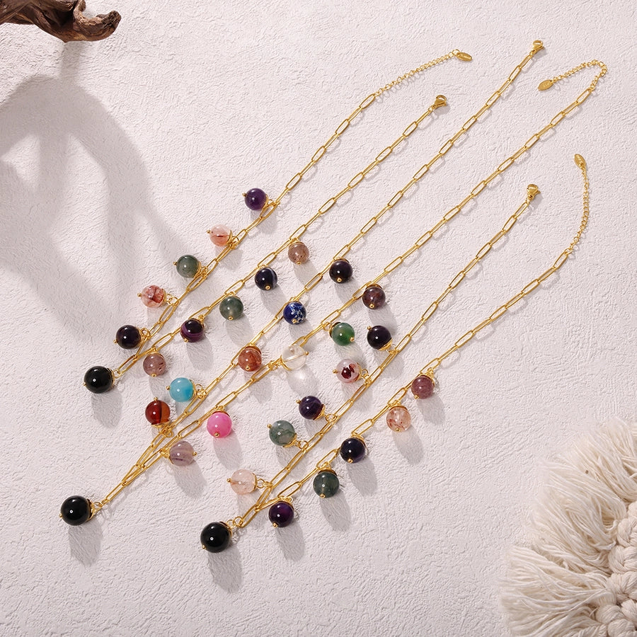 Jewelry Elegant Round 304 Stainless Steel Natural Stone 18K Gold Plated Plating Inlay Pendant Necklace