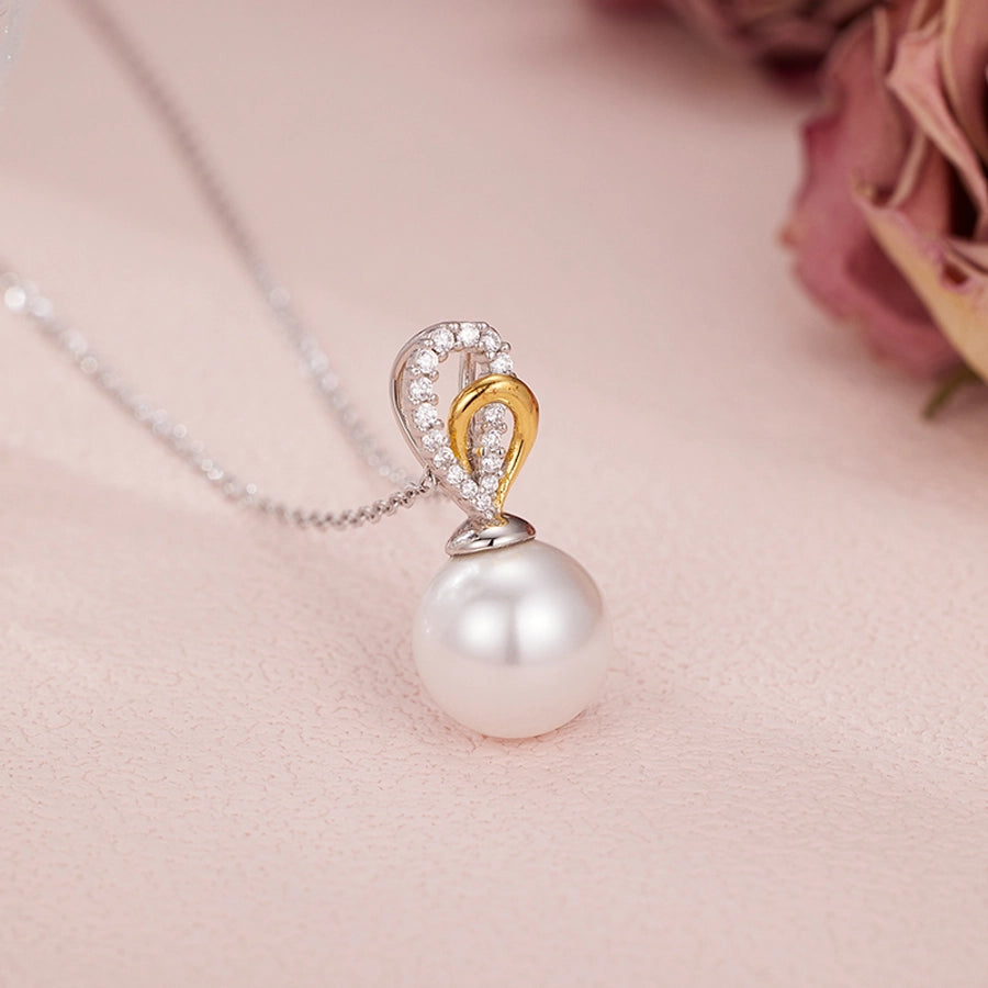 925 Sterling Silver Pearl Zircon cable chain Polishing Plating Geometric Pendant Necklace