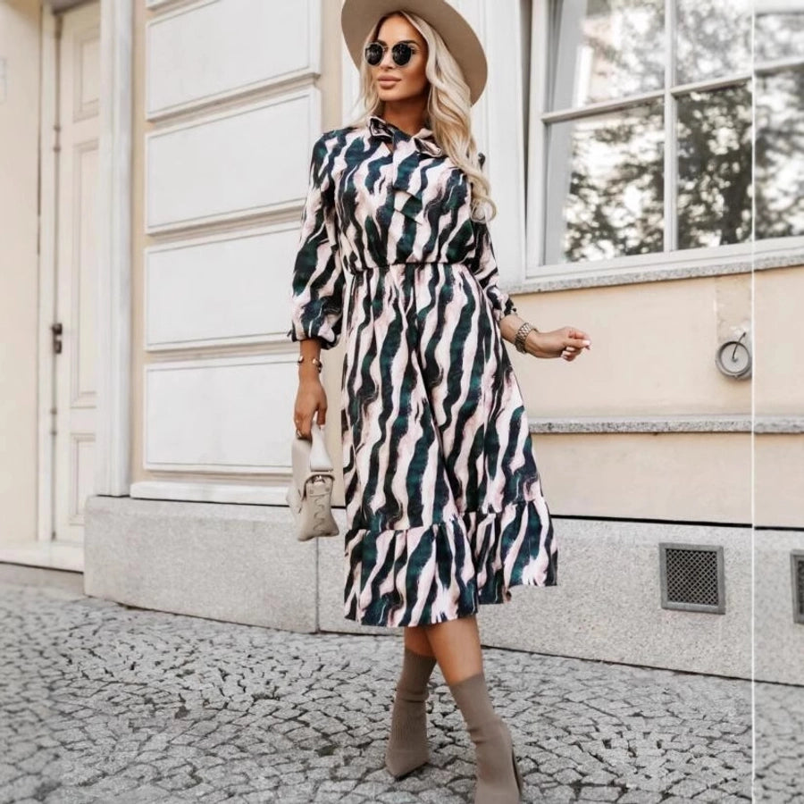 Women's Sheath Dress Streetwear Round Neck Long Sleeve Zebra Midi Dress Daily