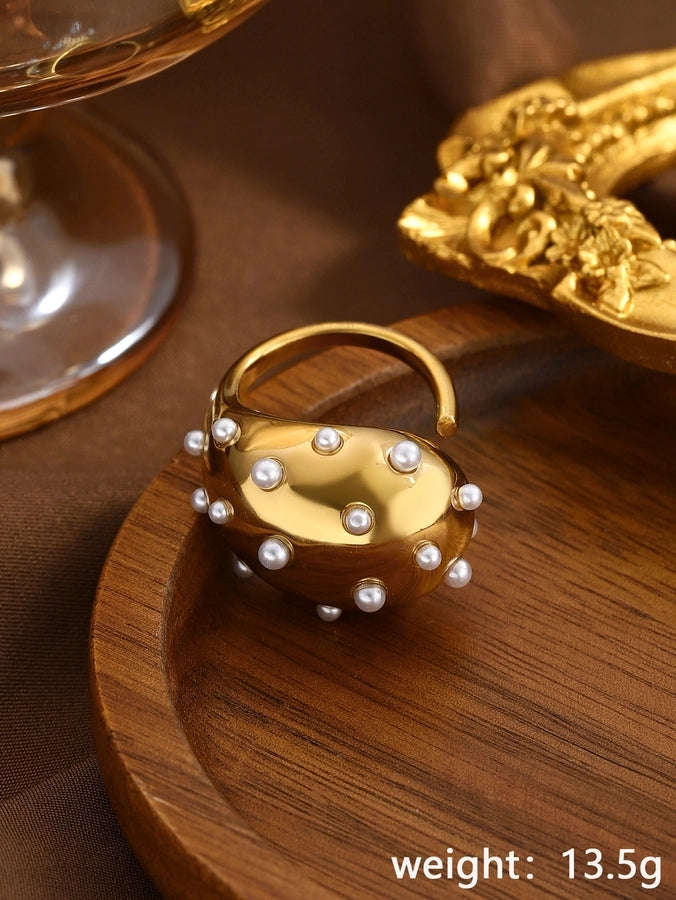 Jewelry Elegant Classical Vintage Style Geometric Water Droplets 316L Stainless Steel  Titanium Steel Wide Band Rings Open Rings