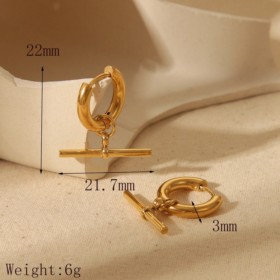 1 Pair Retro Luxurious Commute T shape Geometric Solid Color Plating 304 Stainless Steel 18K Gold Plated Drop Earrings