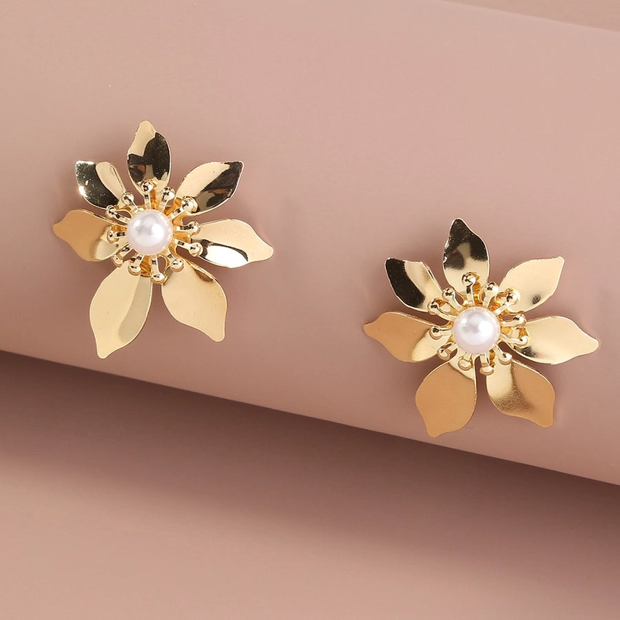 1 Pair Exaggerated Sweet Flower Copper Ear Studs