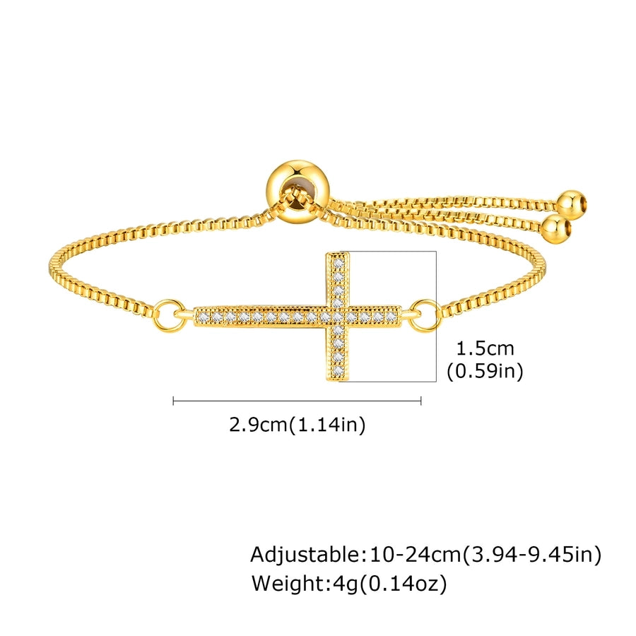Jewelry IG Style Cross Copper Zircon 18K Gold Plated Inlay Bracelets