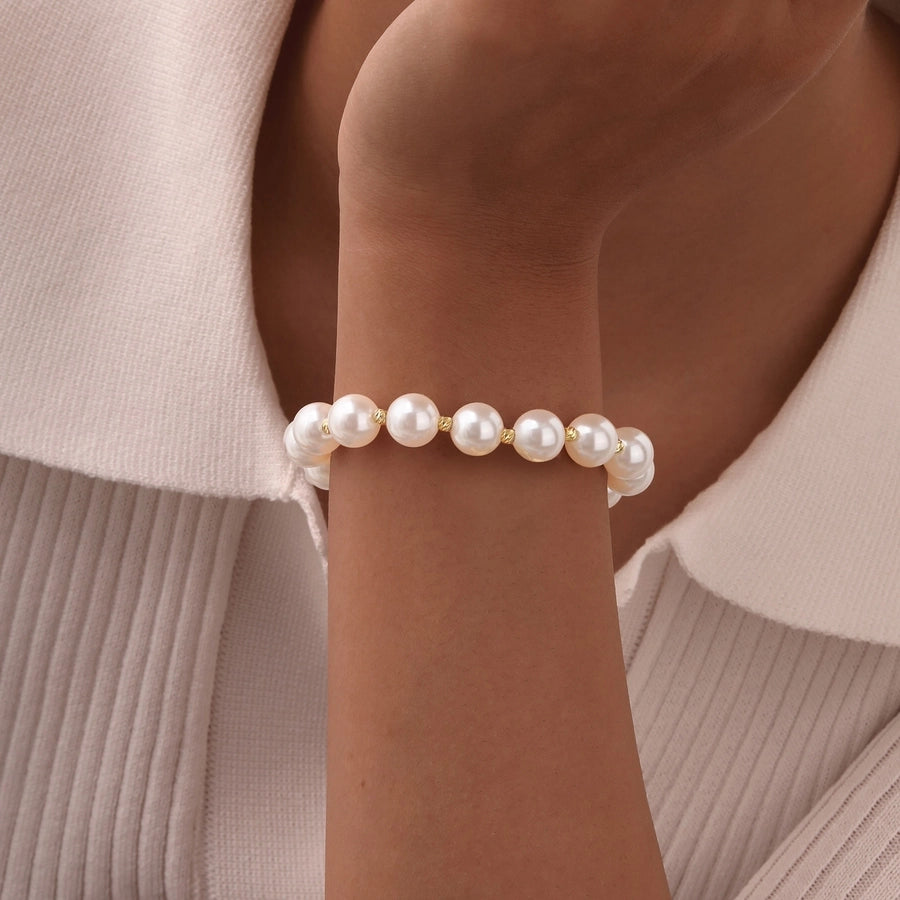 IG Style Geometric 18K Gold Plated Artificial Pearl Copper Beaded Chain Beaded Bracelets