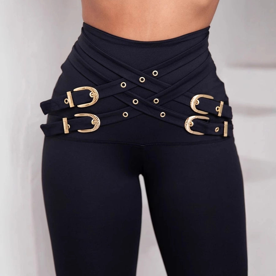 Women's Daily Casual Hip-Hop Circle Full Length Belt Skinny Pants