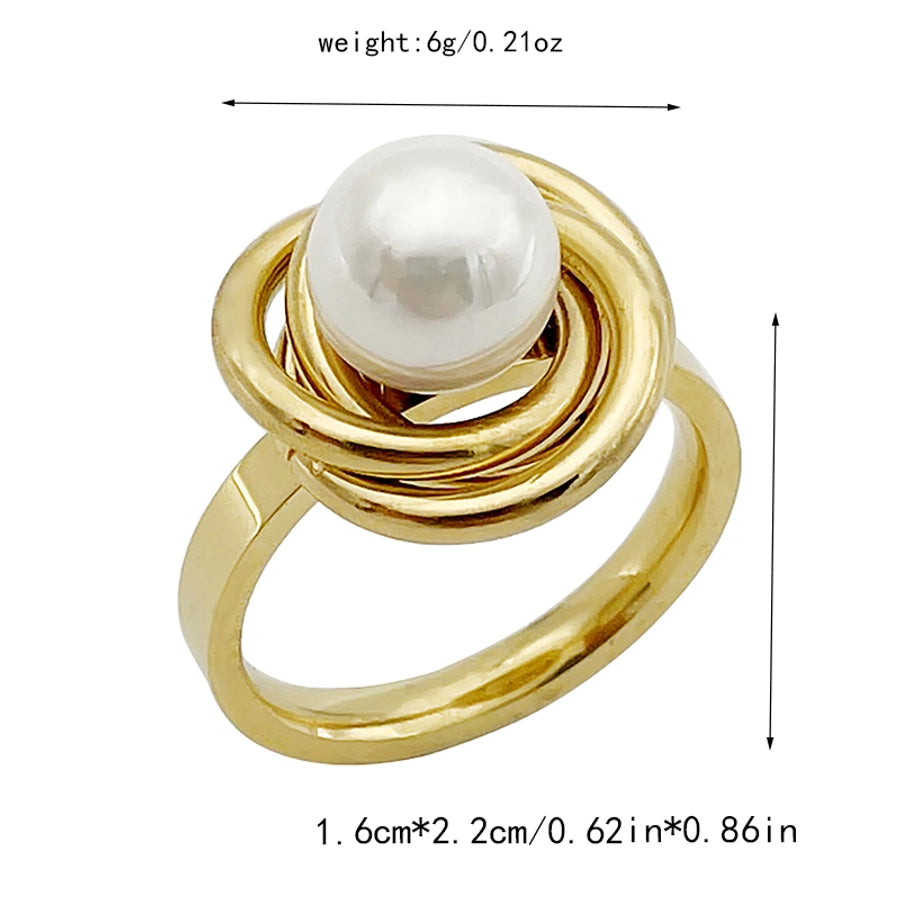 Jewelry Casual Simple Style Commute Round Rose 304 Stainless Steel Pearl 14K Gold Plated Rings
