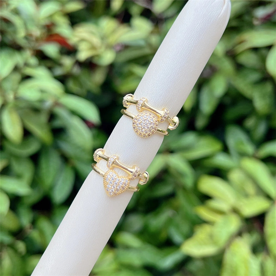 Copper 18K Gold Plated Heart Shape Crown Zircon Open Rings