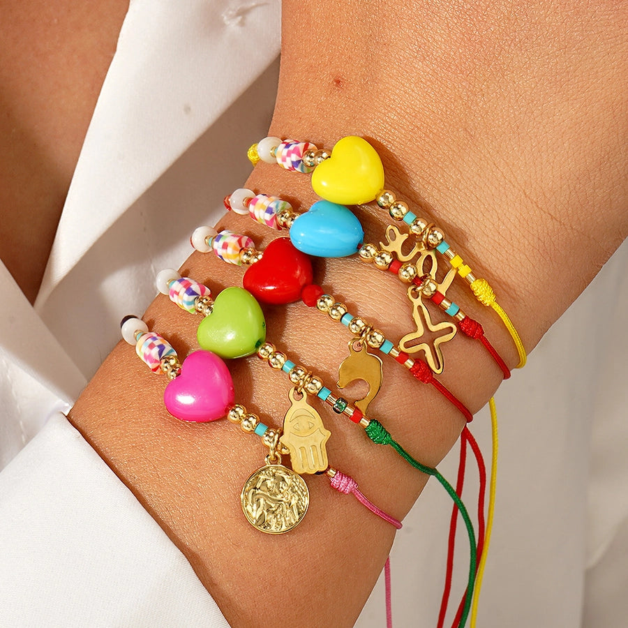 Casual Cross Palm Heart Shape 314 Stainless Steel Beaded rope Woven Chain String Bracelets