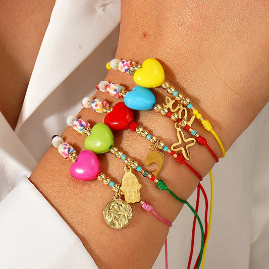 Casual Cross Palm Heart Shape 314 Stainless Steel Beaded rope Woven Chain String Bracelets