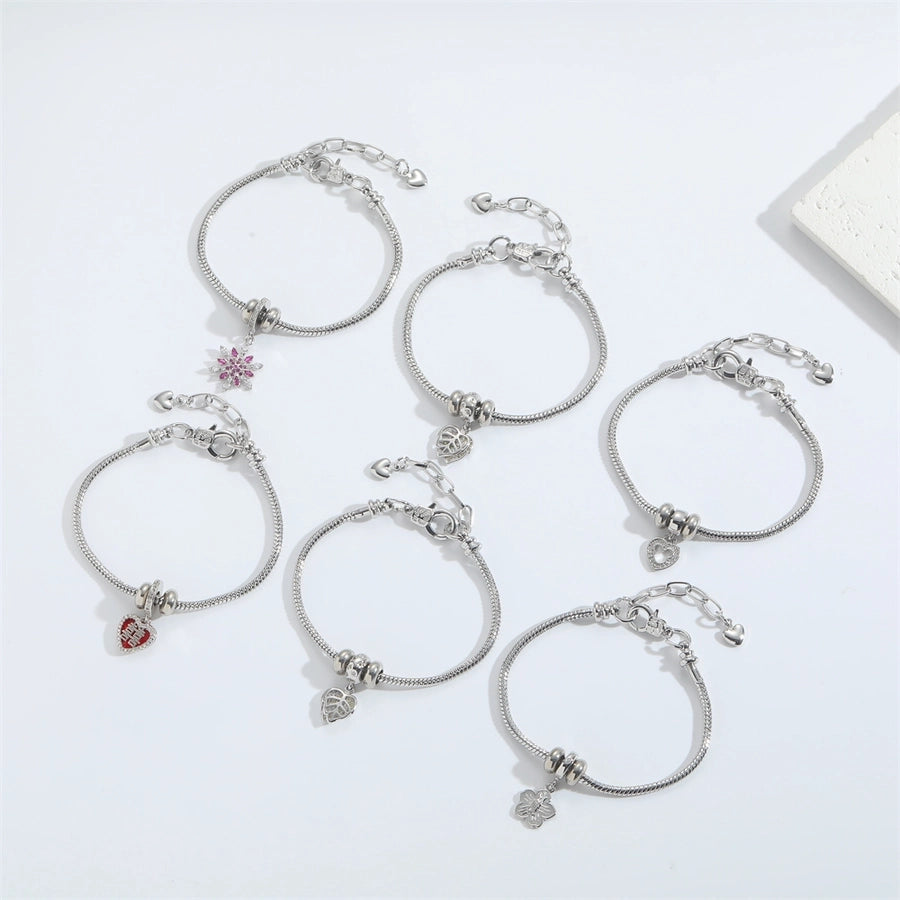 Jewelry Elegant Simple Style Commute Heart Shape Copper Zircon White Gold Plated Bracelets