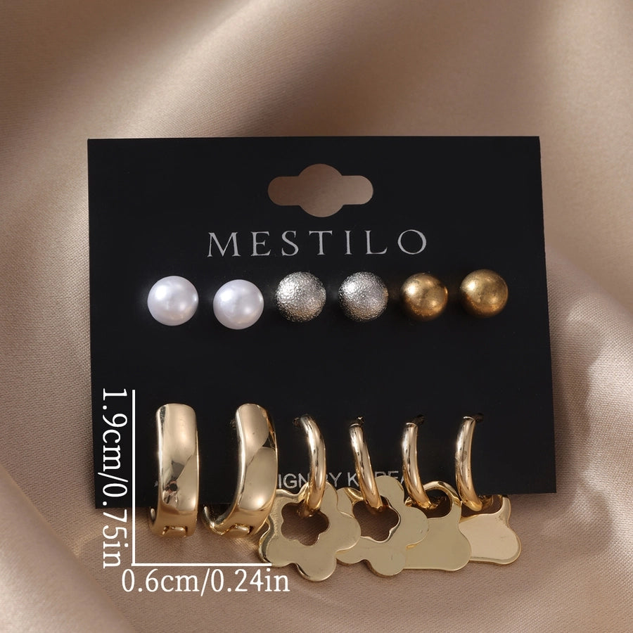 6 Pairs Simple Style Heart Shape Flower Alloy Earrings Ear Studs