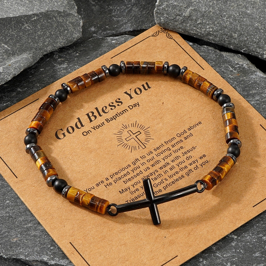 Casual Cross Semi-precious stone Tiger Eye Iron Gall Stone  Bracelets In Bulk Natural Stone Bracelet