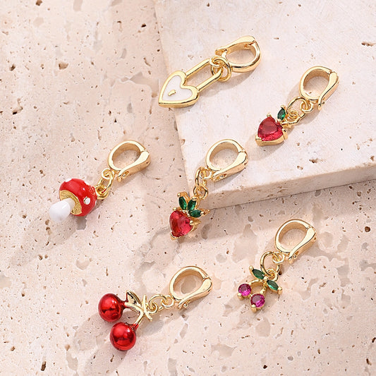 1 Pc/Package 10x6mm 11.5x12mm 14x7mm 5.5x4mm Copper Zircon 18K Gold Plated Cherry Strawberry Mushroom Polished Pendant Jewelry Accessories