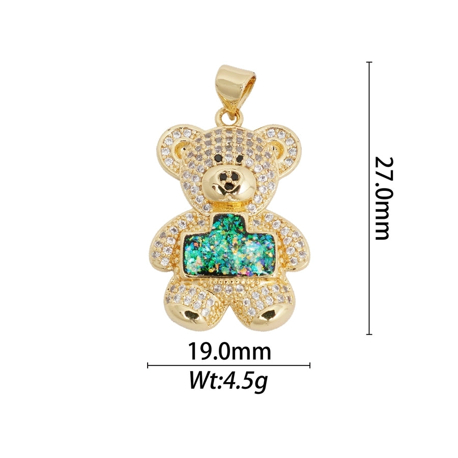 1 Piece Copper Zircon Hexagon Bear Planet Pendant