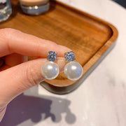 Stud Earrings Platinum White Pearl 12M