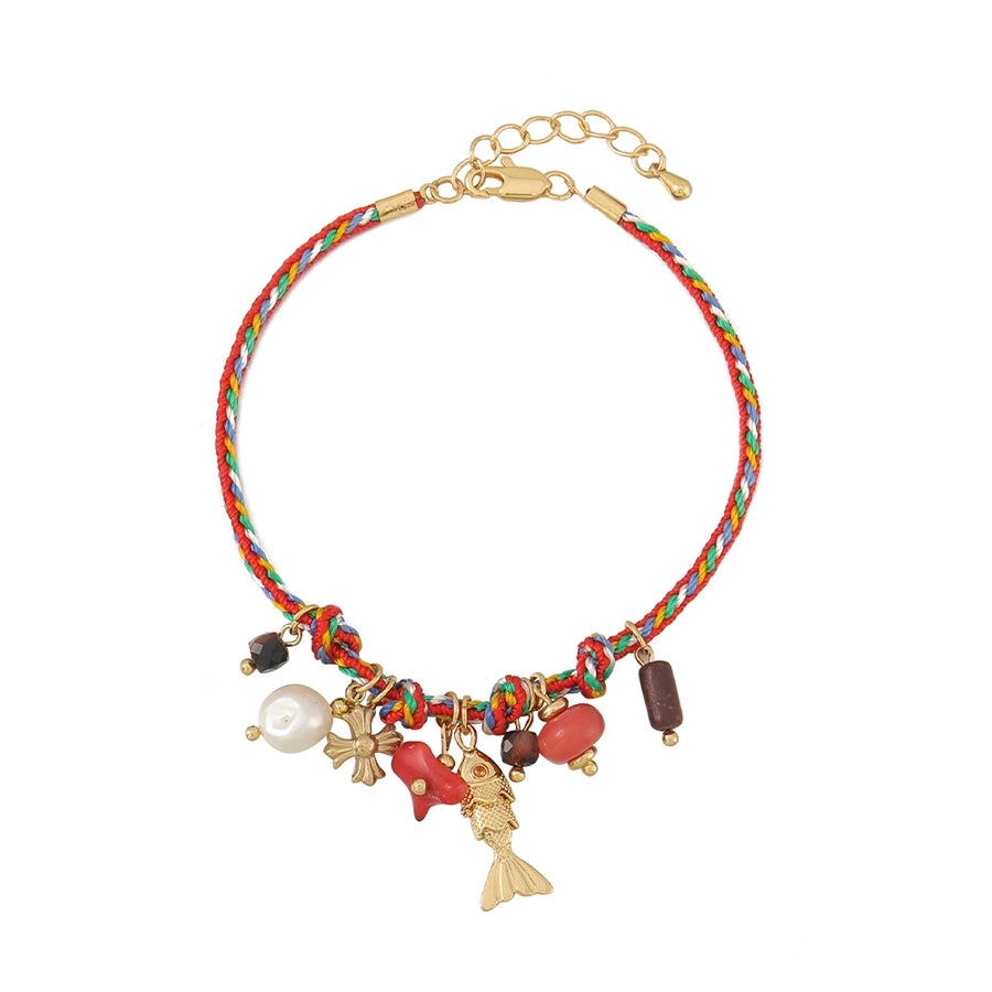 IG Style Simple Style Irregular Water Droplets Fish Zircon 304 Stainless Steel rope Lapis Lazuli Woven Chain String Bracelets