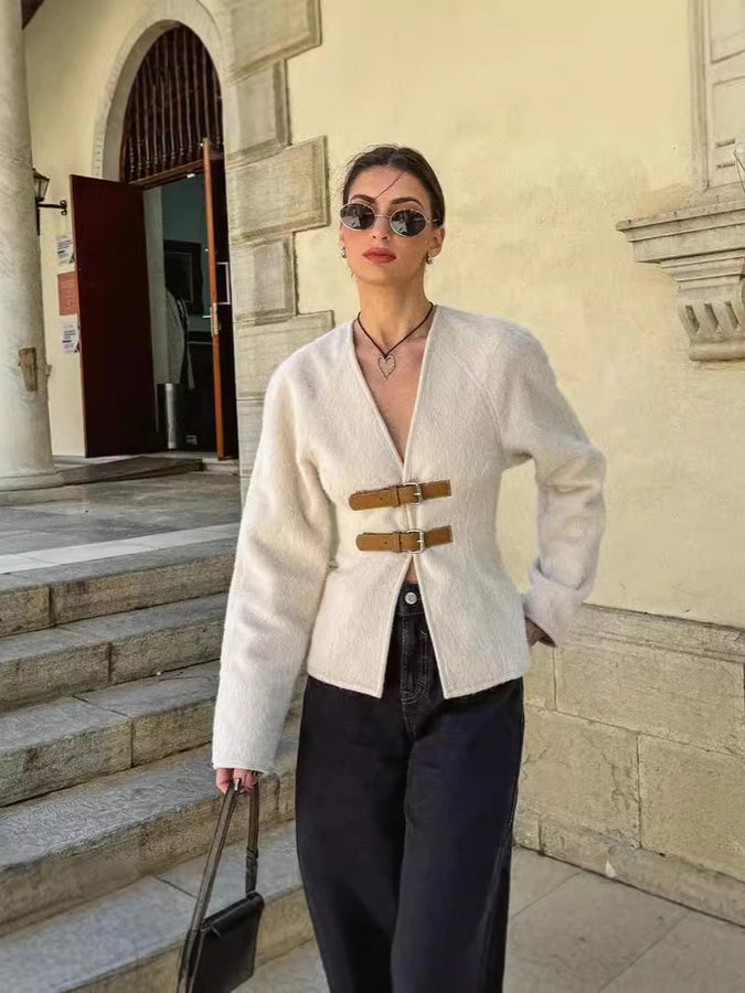 Women's Elegant Solid Color Woolen Coat