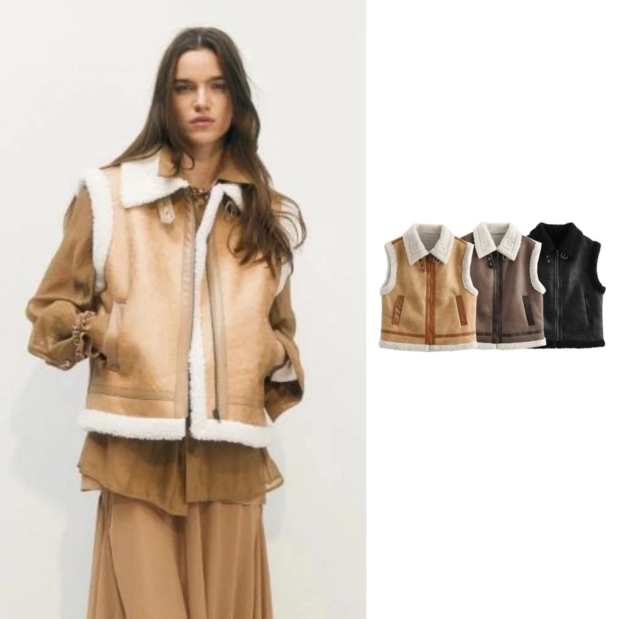 Women's Vacation Simple Style Solid Color Zipper Vest Casual Jacket