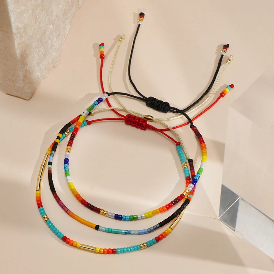 Bohemian Round Seed Bead Wax line Copper  Beaded Bracelets