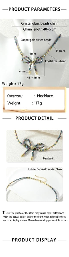 Cute Punk Lolita Bow Knot Glass Beaded Chain Beaded Necklaces