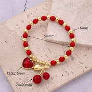 Love & Cherry round Beads Rooms Beads Bracelet (Gold)