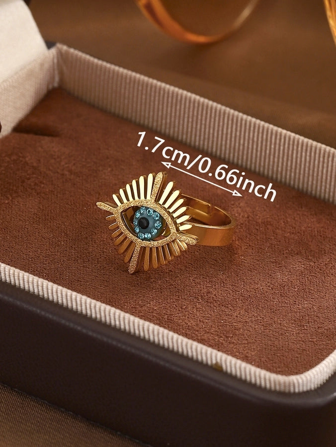 Jewelry Classical Exaggerated Simple Style Devil's Eye Oval Watermelon 316L Stainless Steel  Resin Adjustable Ring