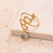 White round Zircon Pendant Hollow Heart Adjustable Ring (Gold) [Inner Diameter: 18mm]