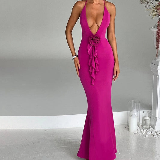Women's Sheath Dress Streetwear V Neck Flowers Sleeveless Solid Color Maxi Long Dress Business