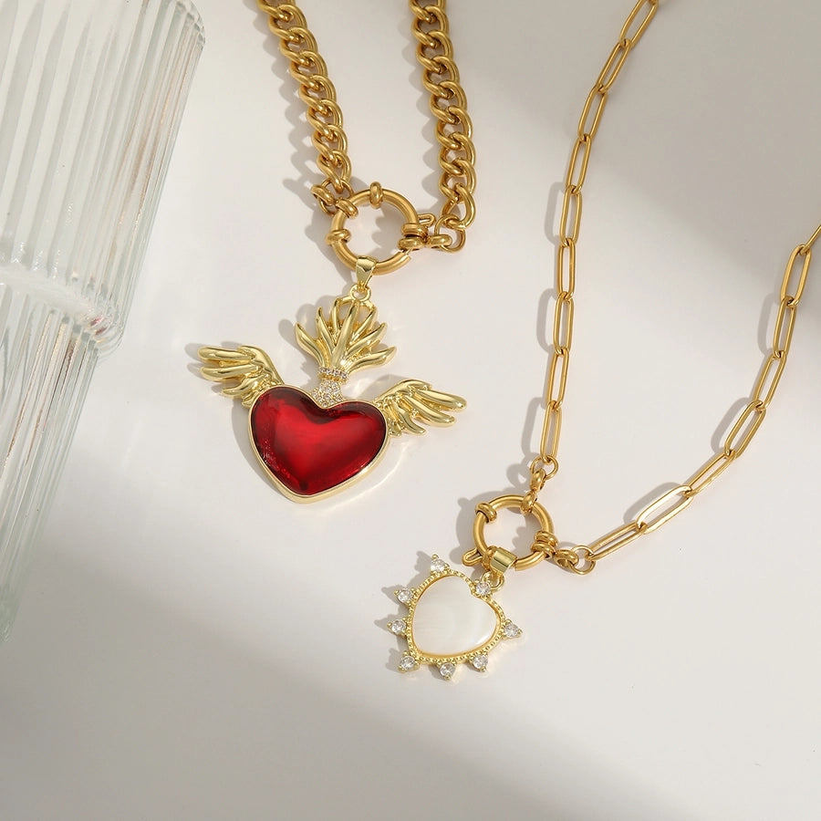 1 Piece 42.4MM Hole 1~1.9mm Copper 18K Gold Plated Heart Shape Polished Pendant Chain Jewelry Accessories