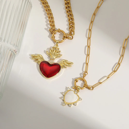 1 Piece 42.4MM Hole 1~1.9mm Copper 18K Gold Plated Heart Shape Polished Pendant Chain Jewelry Accessories