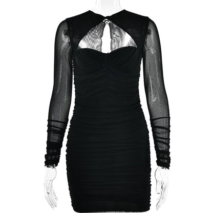 women's bodycon dress sexy long sleeve solid color short mini dress banquet