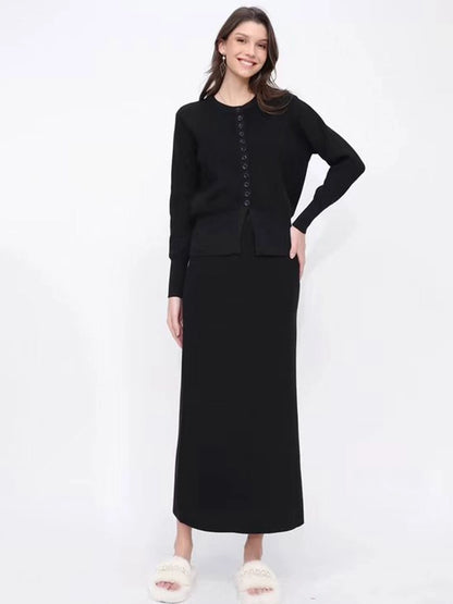 Autumn and Winter Classic Style Cardigan Skirt Long Skirt Two-Piece Set Knitted Sweater Skirt Gentle Wear a Set