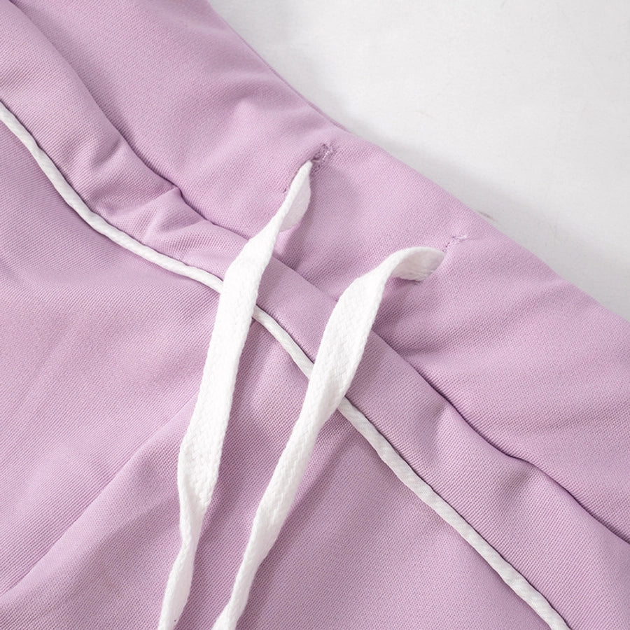 Daily Women's Streetwear Contrast Collar Spandex Polyester Twilled Satin Shorts Sets Shorts Sets