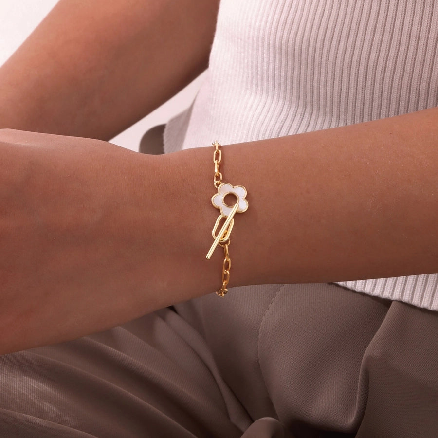 Jewelry IG Style Flower 201 Stainless Steel Copper Zircon 18K Gold Plated Bracelets