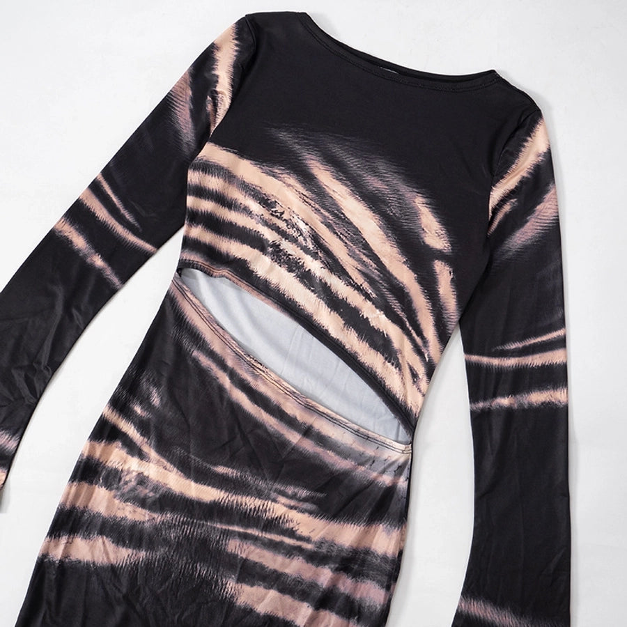 Women's Hip skirt Streetwear Round Neck Long Sleeve Printing Maxi Long Dress Daily