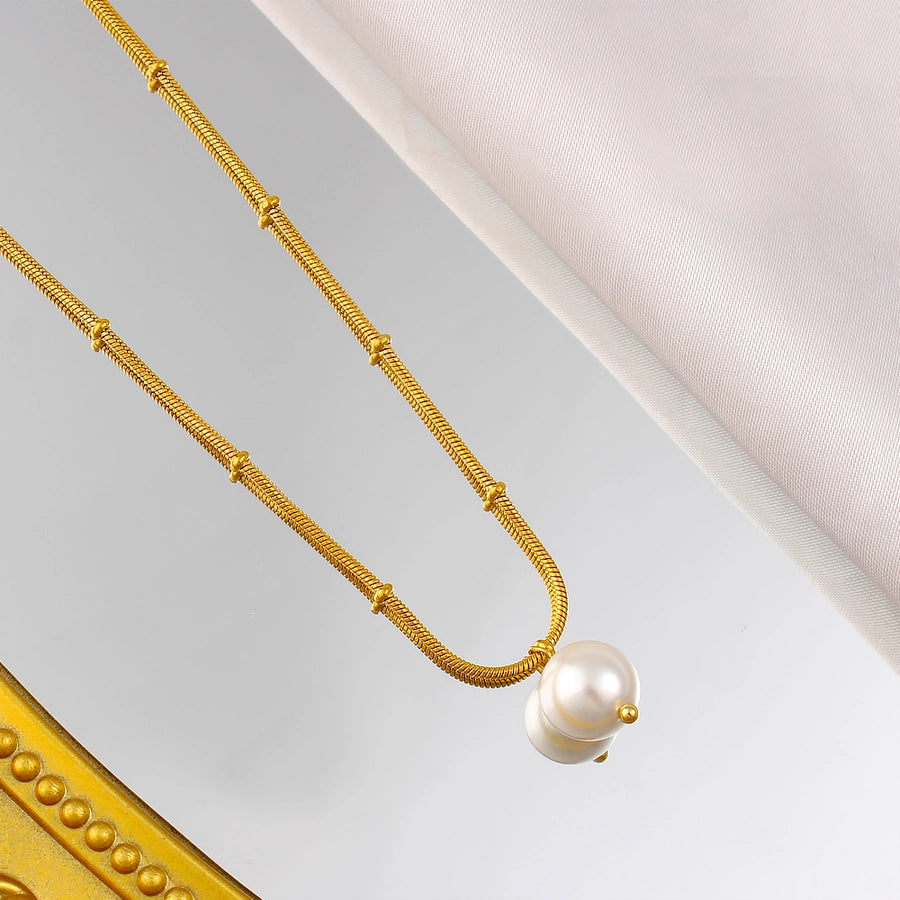 Jewelry IG Style Simple Style Round 304 Stainless Steel Pearl 18K Gold Plated Plating Inlay Pendant Necklace