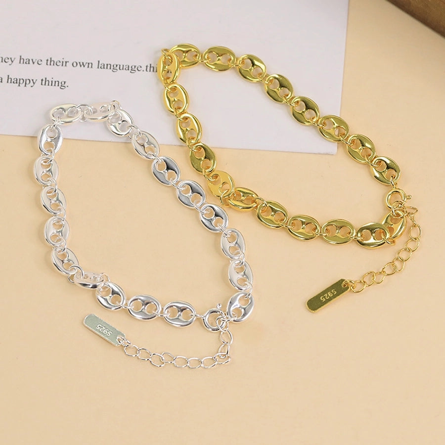 925 Sterling Silver Pig Nose Chain Bracelets Classic Style