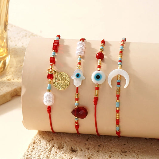 IG Style Moon Eye Seed Bead rope Shell Woven Chain Beaded Bracelets