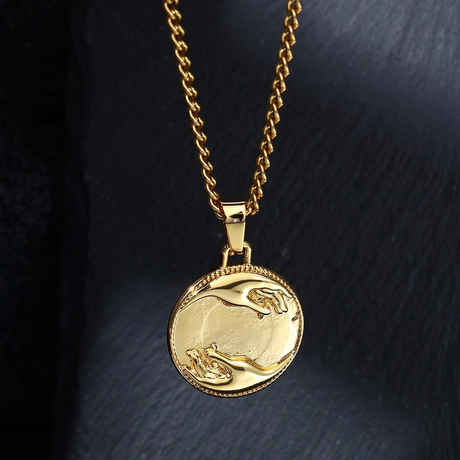 Casual Round 304 Stainless Steel 18K Gold Plated Men's Pendant Necklace