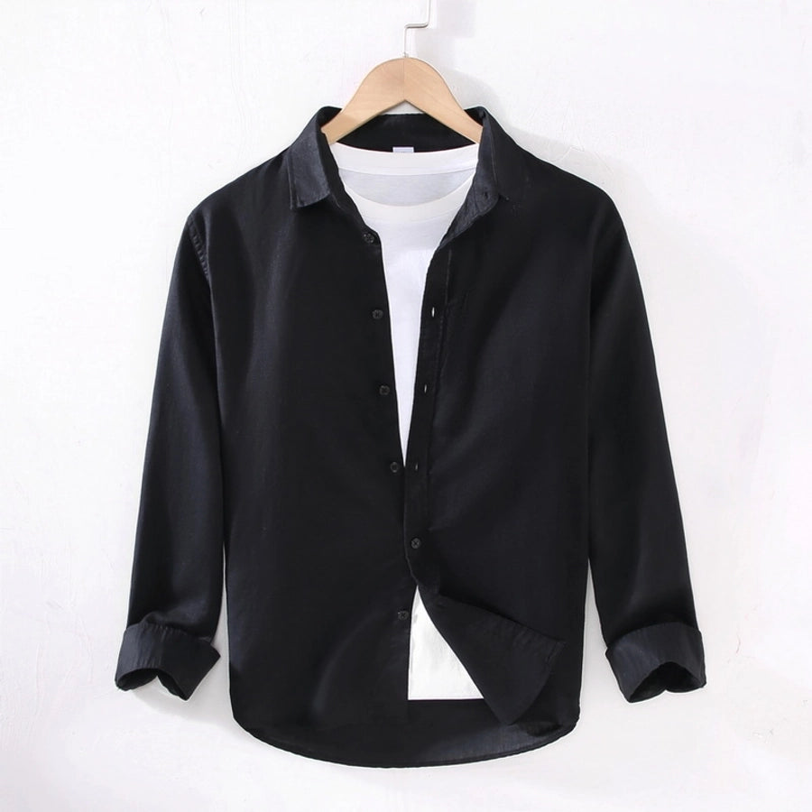 Men's Solid Color Casual Business Shirt Collar Long Sleeve Slim Men's Tops