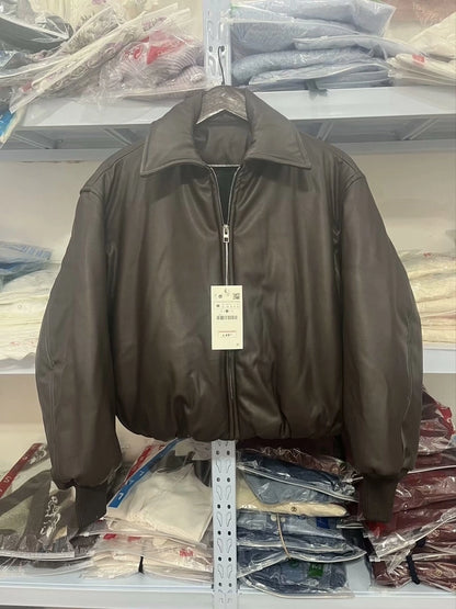 Women's Streetwear Solid Color Zipper Coat cotton clothes