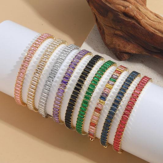 Jewelry Elegant Simple Style Commute Geometric Copper Zircon 14K Gold Plated Bracelets