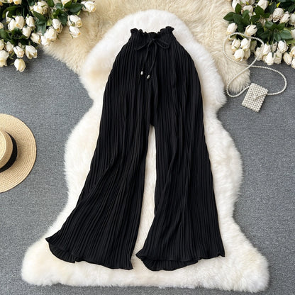 Women's Daily Casual Stripe Full Length Pleated Casual Pants