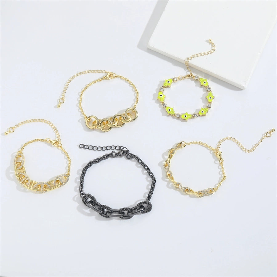 Jewelry Elegant Simple Style Commute Devil's Eye  Copper Zircon 14K Gold Plated Bracelets