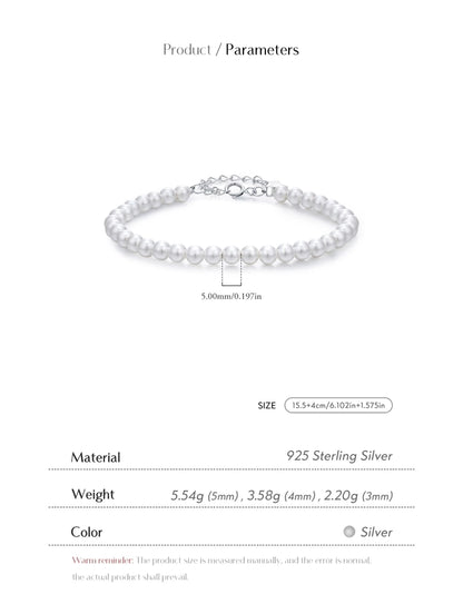 925 Sterling Silver Artificial Pearl Beaded Chain Bracelets IG Style Elegant Lady
