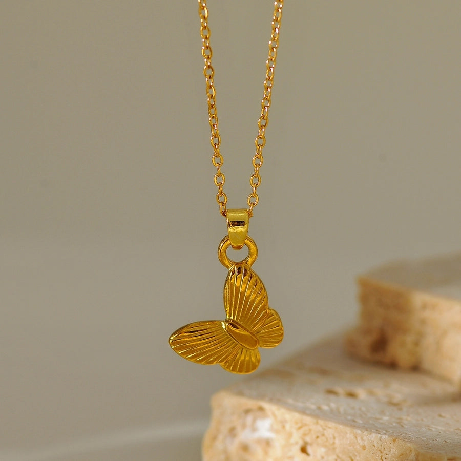 Jewelry Elegant Glam Luxurious Heart Shape Butterfly 304 Stainless Steel Necklace