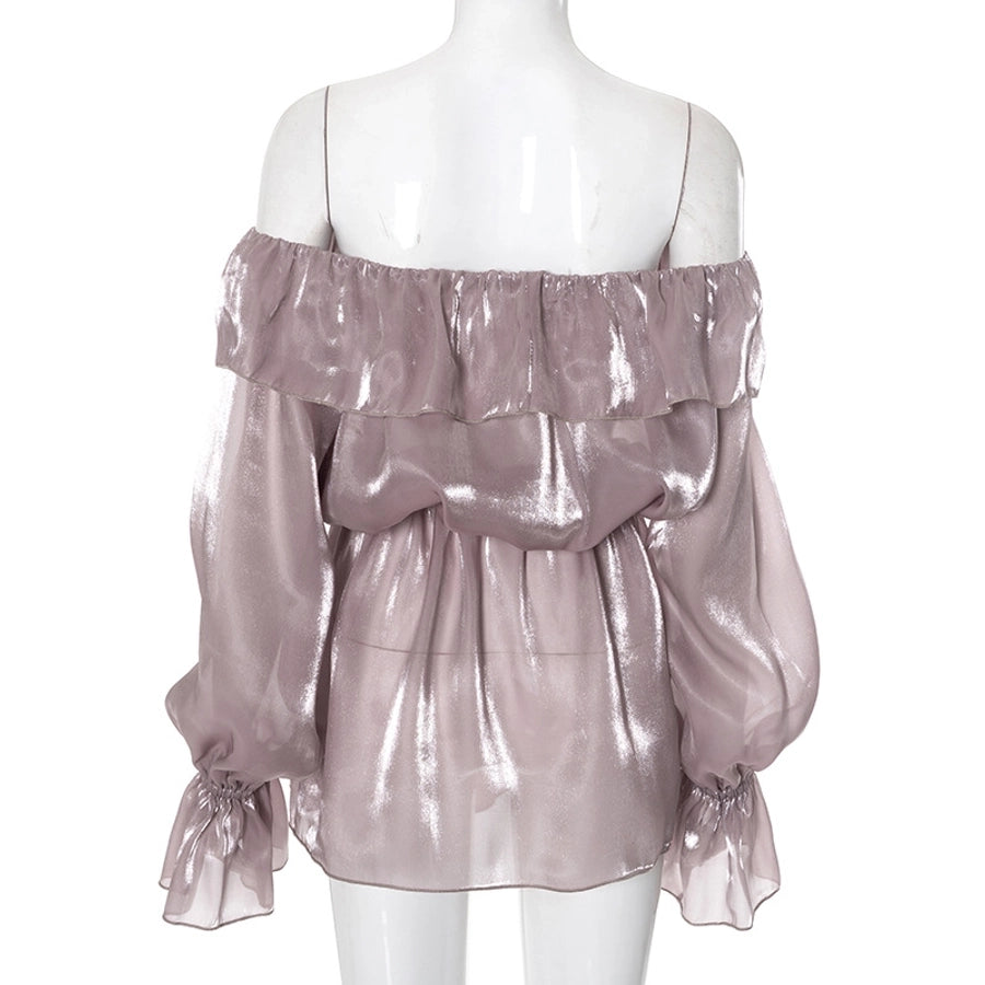 Women's Lotus Leaf Skirt Streetwear Boat Neck Long Sleeve Solid Color Above Knee Daily
